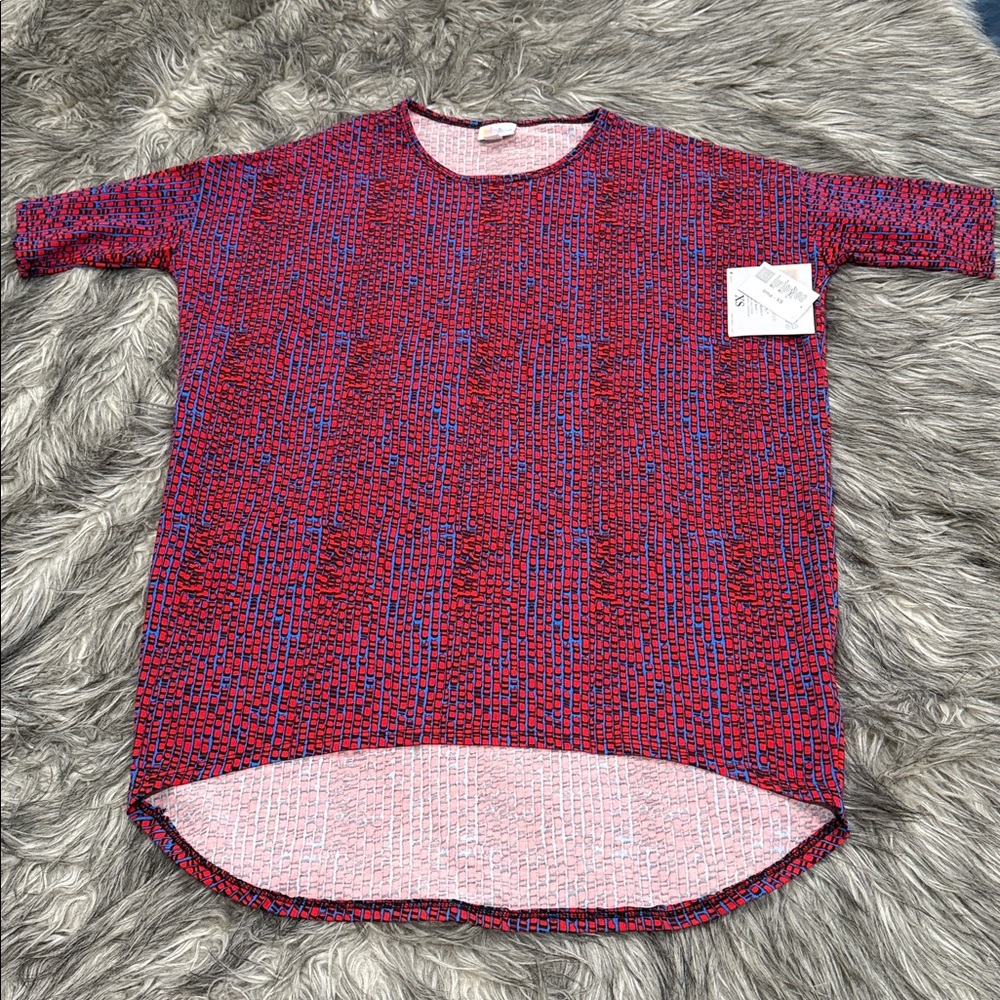 LulaRoe Red and Blue Patterned Top, Irma